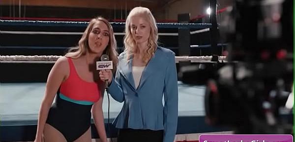 Naughty lesbian girls Ariel X, Sinn Sage enjoy wrestling in the ring hardcore style